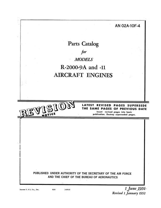 Pratt & Whitney Aircraft R-2000-9A & R-2000-11 1952 Parts Catalog (02A-10F-4)