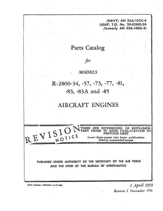 Pratt & Whitney Aircraft R-2800-34 thru 85 1955 Parts Catalog (02A-10GC-4)