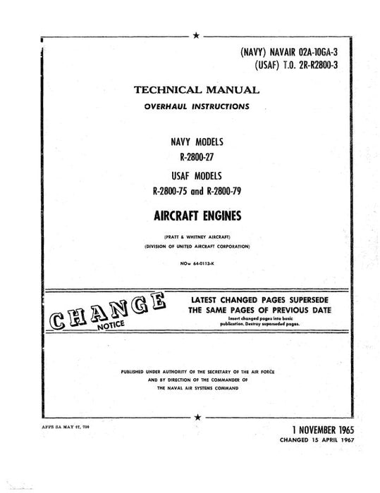 Pratt & Whitney Aircraft R-2800 Series Navy & USAF Models Overhaul Instructions (02A-10GA-3)