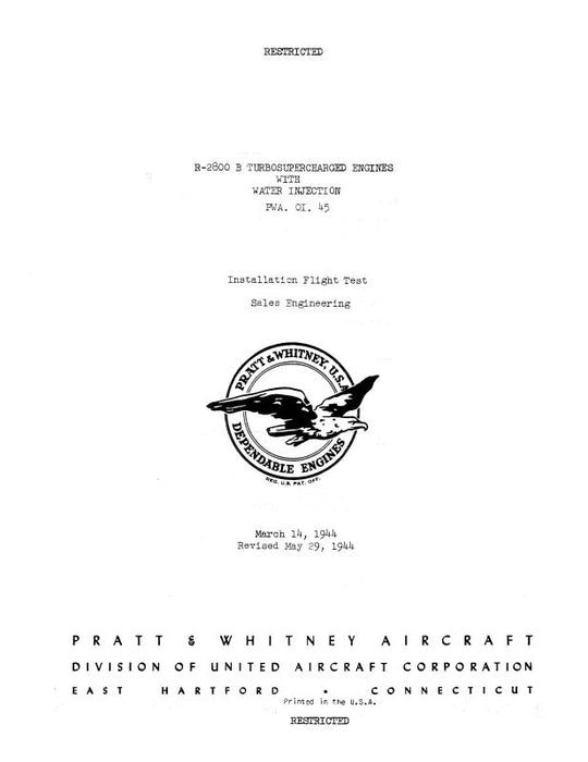 Pratt & Whitney Aircraft R-2800B Series 1944 Operating Instructions (PWA-OI-45)
