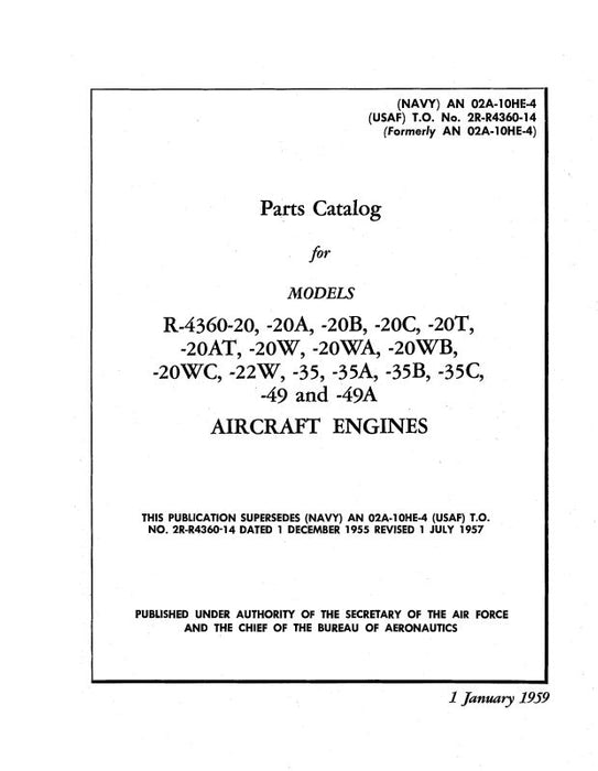 Pratt & Whitney Aircraft R-4360 Series 1959 Parts Catalog (02A-10HE-4)