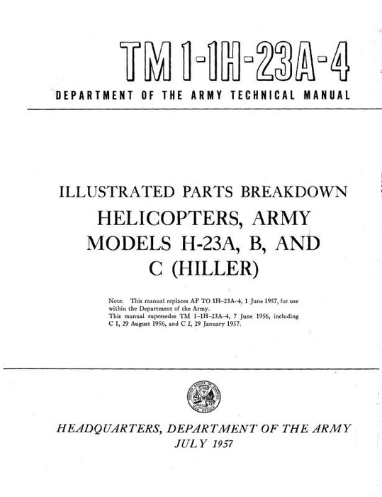 Hiller Helicopters H-23A,B,C 1955 Illustrated Parts Breakdown (IH-23A-4)