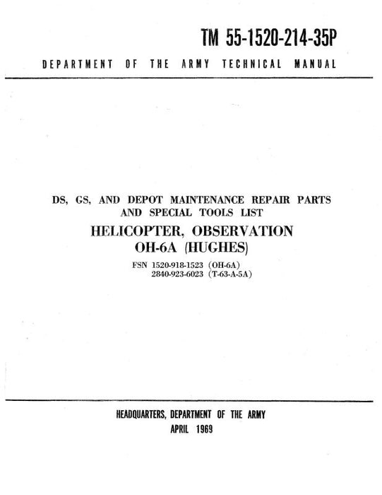 Hughes Helicopters OH-6A 1969 DS, GS, & Depot Maintenance Repair Part & Special Tools List (55-1520-214-35P)