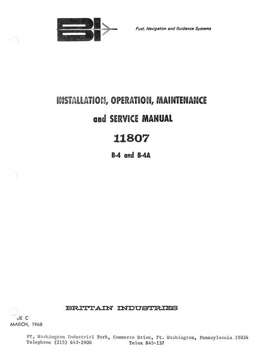 Brittain Industries B-4 & B-4A 1968 Maintenance, Installation, Operation (11807)