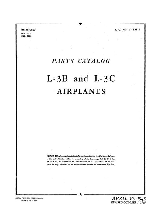 Aeronca L-3B, L-3C 1943 Parts Catalog (01-145-4)