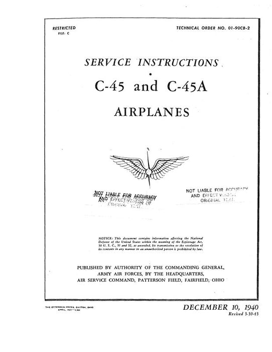 Beech C-45 & C-45A Maintenance Instructions (01-90CB-2)