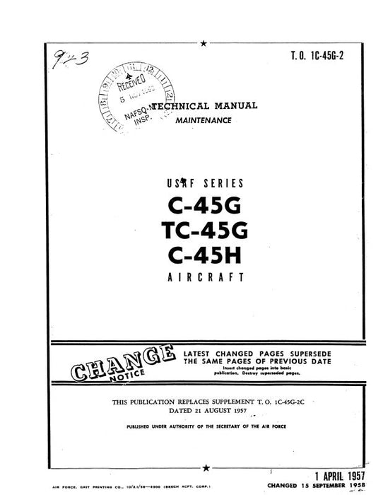 Beech C-45G, TC-45G, C-45H Maintenance Manual (1C-45G-2)