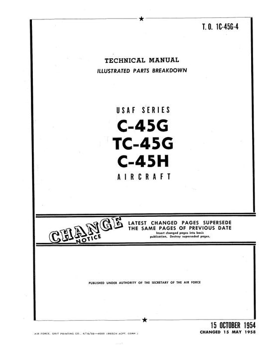 Beech C-45G, TC-45G, C-45H Illustrated Parts Catalog (1C-45G-4)
