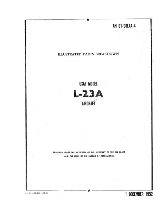 Beech L-23A Series Illustrated Parts Catalog (01-90LAA-4)