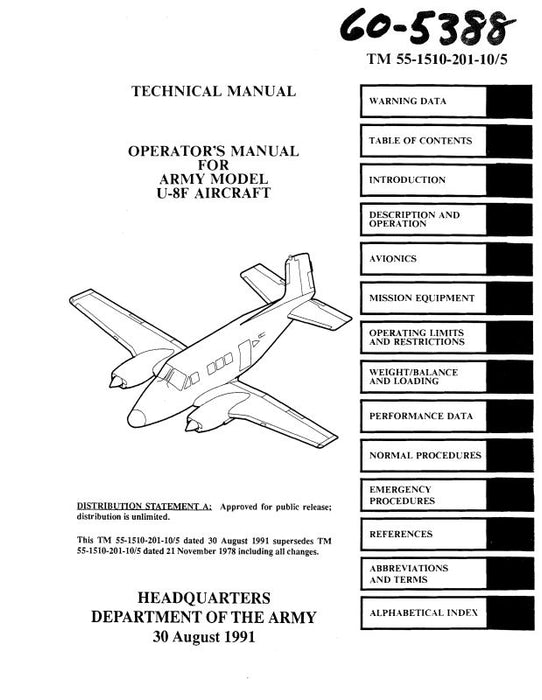 Beech U-8F Series Operator's Manual (55-1510-201-10-)