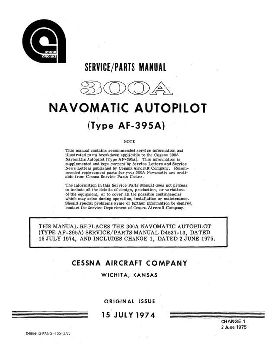 Cessna 300A TypeAF-395A Autopilot Service-Parts (D4554-13)