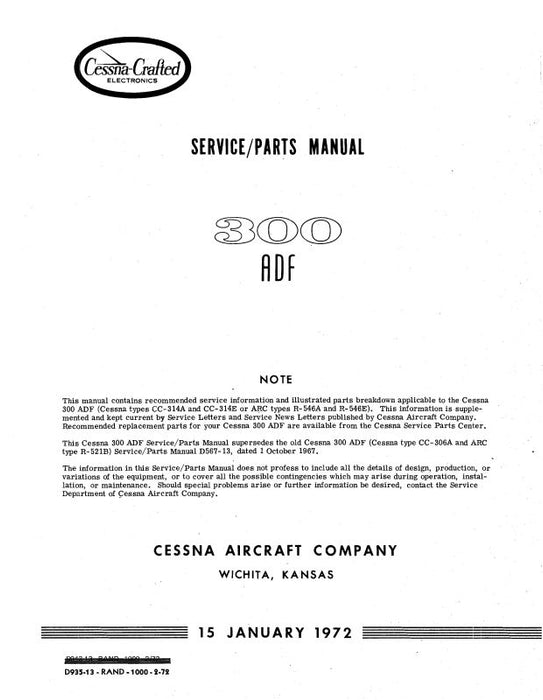 Cessna 300 ADF 1972 Maintenance & Parts Manual (D935-13)