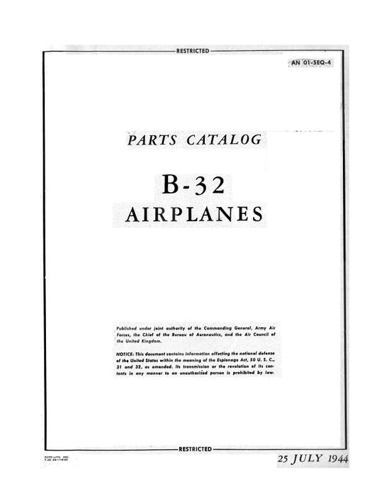 Consolidated B-32 Army Model 1944 Parts Catalog (01-5EQ-4)