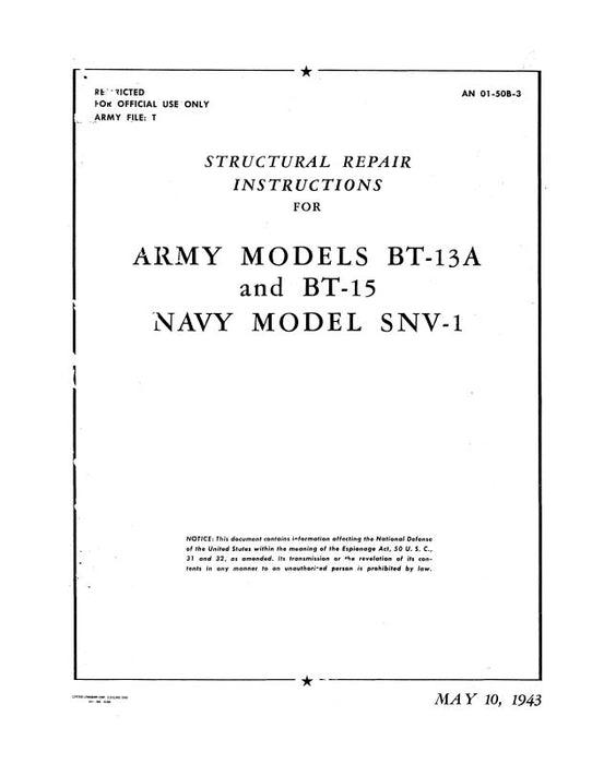 Consolidated BT-13A & BT-15 Army Structural Repair Instructions (01-50B-3)