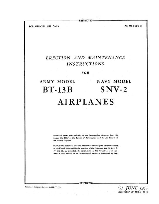 Consolidated BT-13B 1944 Erection & Maintenance Instructions (01-50BD-2)