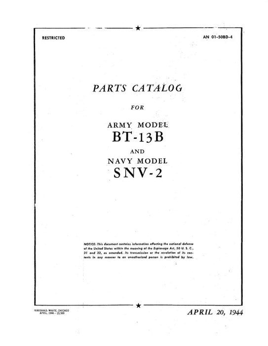 Consolidated BT-13B 1944 Parts Catalog (01-50BD-4)