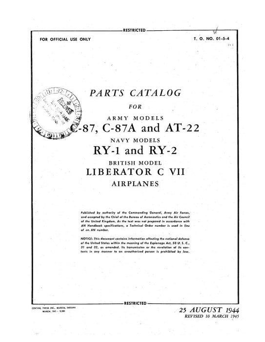 Consolidated C-87, C-87A, AT-22 Army 1944 Parts Catalog 01-5-4