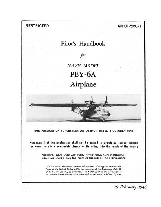 Consolidated PBY-6A 1945 Pilot's Handbook of Flight Operating Instructions (01-5MC-1)