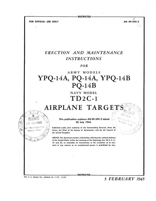 Culver Aircraft Corporation YPQ-14A,B & PQ-14A,B Army Erection & Maintenance Instructions (09-5FC-2)