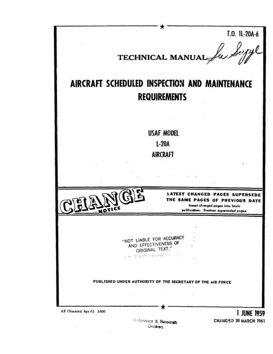 DeHavilland L-20A Beaver 1959 Inspection & Maintenance Requirements (1L-20A-6)