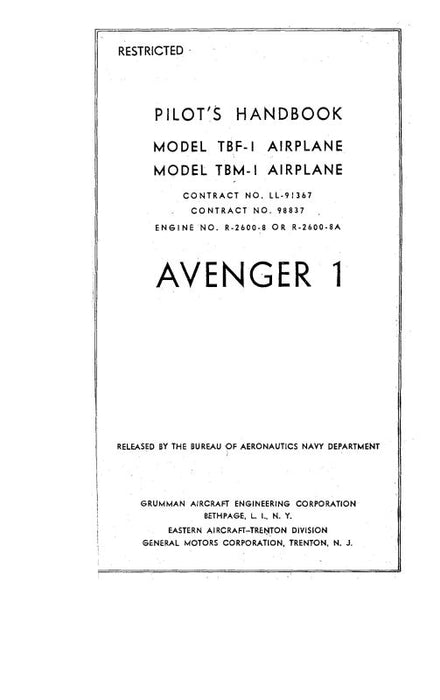 Grumman TBF-1,TBM-1 Avenger 1 Pilot's Operating Handbook (GRTBF1)