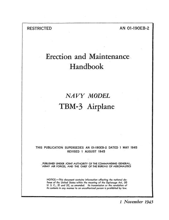 Grumman TBM-3 Avenger III 1945 Maintenance Parts Breakdown & Spare Parts Order (01-190EB-508)