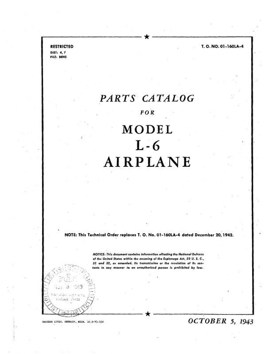 Interstate L-6 Airplane 1943 Parts Catalog (01-160LA-4)