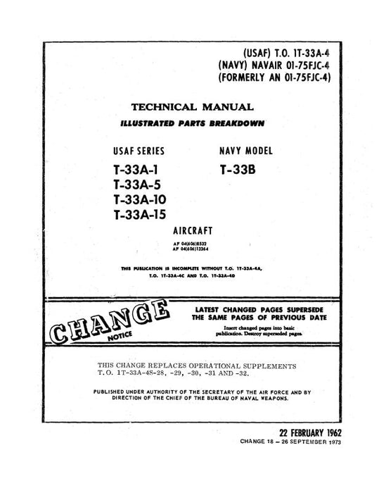 Lockheed T-33A-1,5,10,15 USAF 1962 Illustrated Parts Breakdown (1T-33A-4)