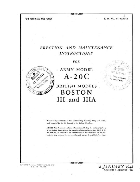 McDonnell Douglas A-20C 1942 Erection & Maintenance (01-40AD-2)