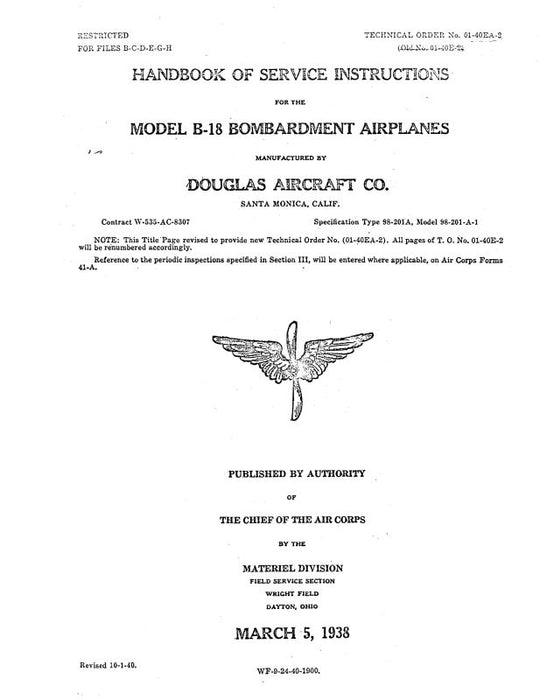 McDonnell Douglas B-18 Bombardment Airplanes1938 Maintenance Instructions (01-40EA-2)