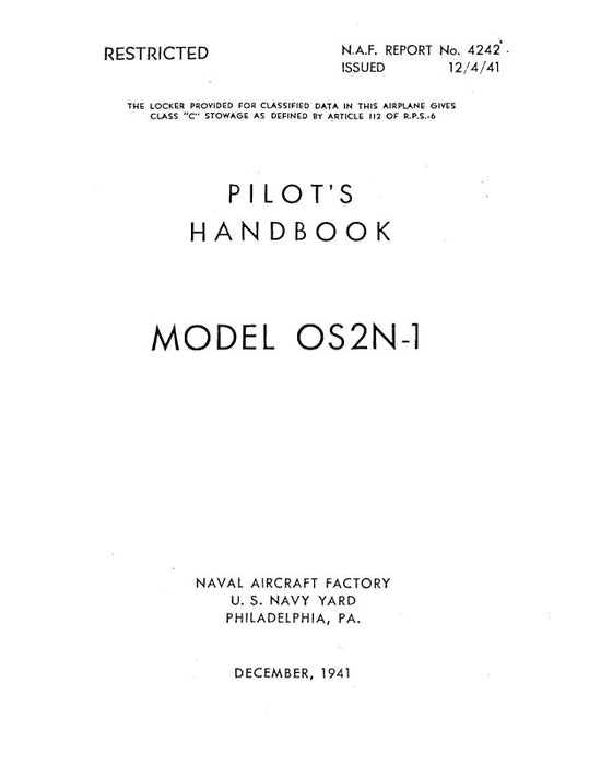 Naval Aircraft Factory OS2N-1 1941 Pilot's Handbook (4242)