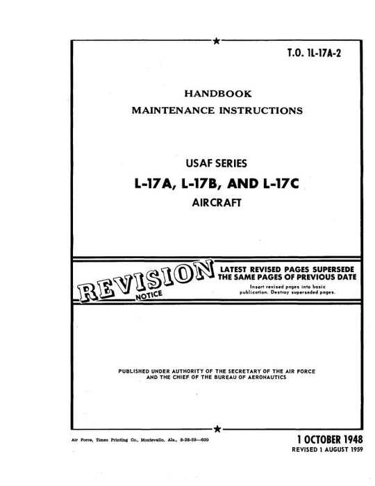 Navion L-17A, L-17B, L-17C 1948 Maintenance Instructions Handbook (1L-17A-2)