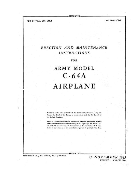 Noorduyn Aviation Norseman C-64A 1943 Erection & Maintenance Instructions (01-155CB-2)