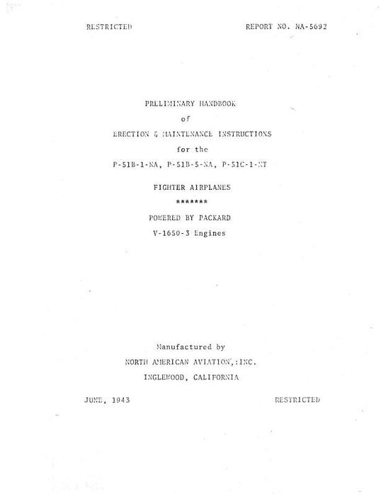 North American P51B-1-NA,P51B-5-NA,P51C-1-NT Preliminary Handbook of Erection & Maintenance (NA-5692)