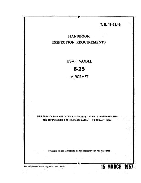 North American B-25 1957 Handbook of Inspection Requirements (1B-25J-6)