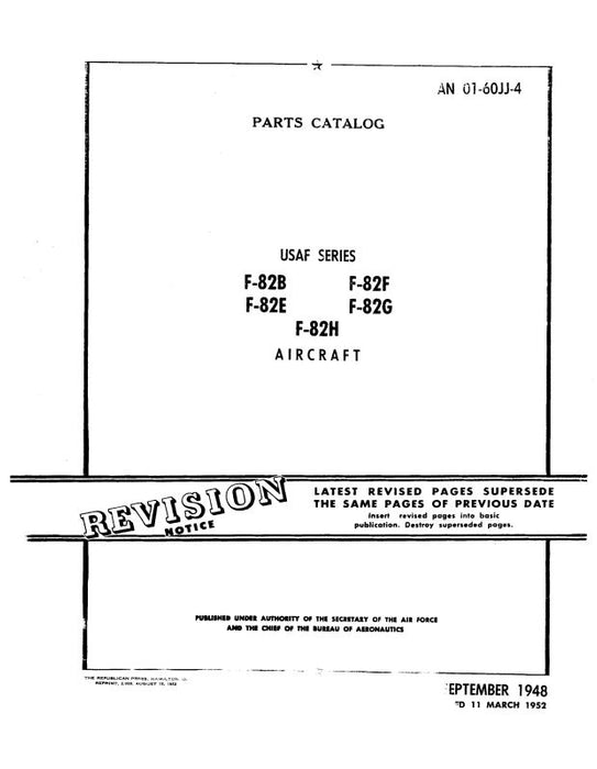 North American F-82B,E,F,G,H 1948 Parts Catalog (01-60JJ-4)