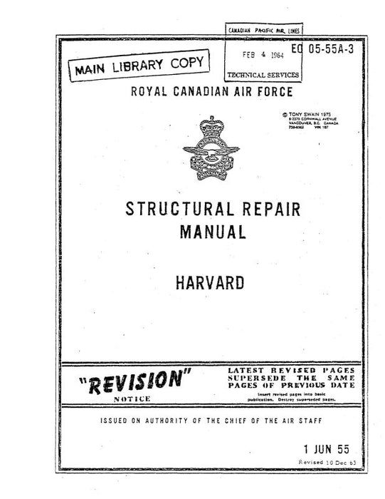 North American Harvard Aircraft 1955 Structural Repair Manual (EO-05-55A-3)