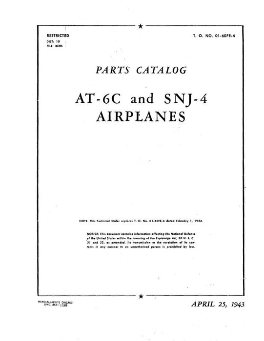 North American AT-6C, SNJ-4 1943 Parts Catalog (01-60FE-4)