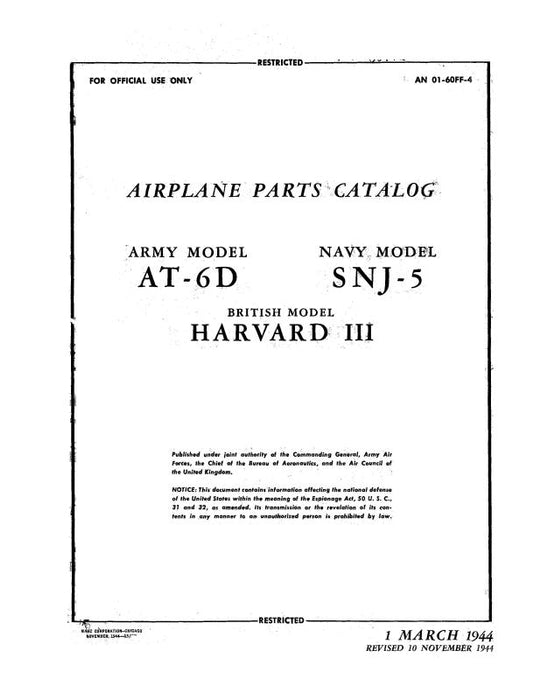 North American AT-6D, SNJ-5,6 1945 Parts Catalog (01-60FF-4)
