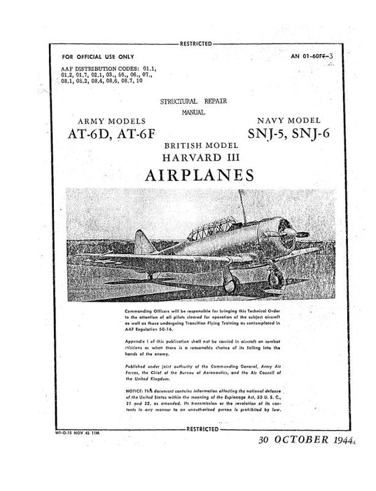 North American AT-6,D,F, SNJ-5,6 1944 Structural Repair Manual (AN-01-60FF-3)