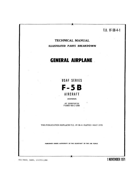 Northrop Aircraft Inc. F-5B General Airplane 1971 Illustrated Parts Breakdown (1F-5B-4-1)