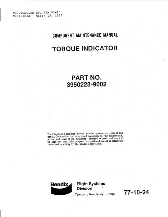 Bendix 77-10-24 Torque Indicator Component Maintenance Manual (3950223-9002)