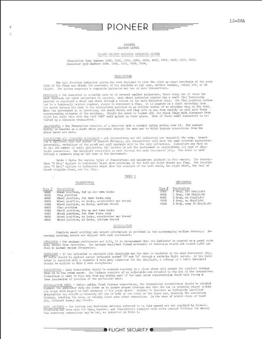 Pioneer Flight Security Direct Current Position Indicator System 13-26A Service Manual (13-26A)