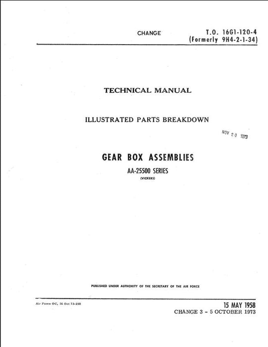 Vickers AA-25500 Series Gear Box Assemblies Illustrated Parts Breakdown (T.O. 16G1-120-4)