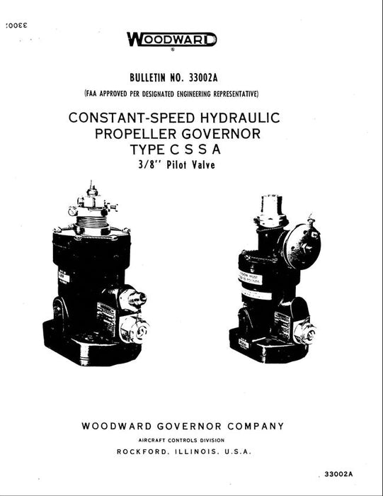 Woodward Constant-Speed Hydraulic Propeller Governor Type CSSA 3-8" Pilot Valve (33002A)