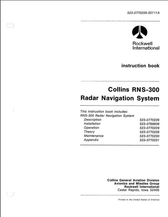 Collins RNS-300 Radar Navigation System Instruction Book (523-0770226-00111A)