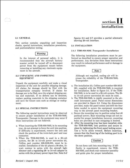 Collins TDR-950-950L Transponder Instruction Book (523-0766464-00411A)