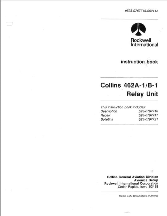 Collins 462A-1-B-1 Relay Unit Instruction Book (523-0767715-00211A)