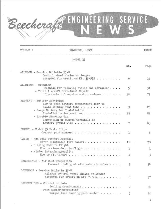 Beech Engineering Service News 1949 Vol II