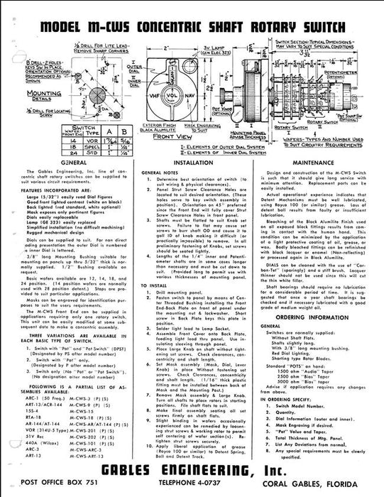 Gables Engineering Model (M) CWS Concentric Wafer Switch General Information Manual